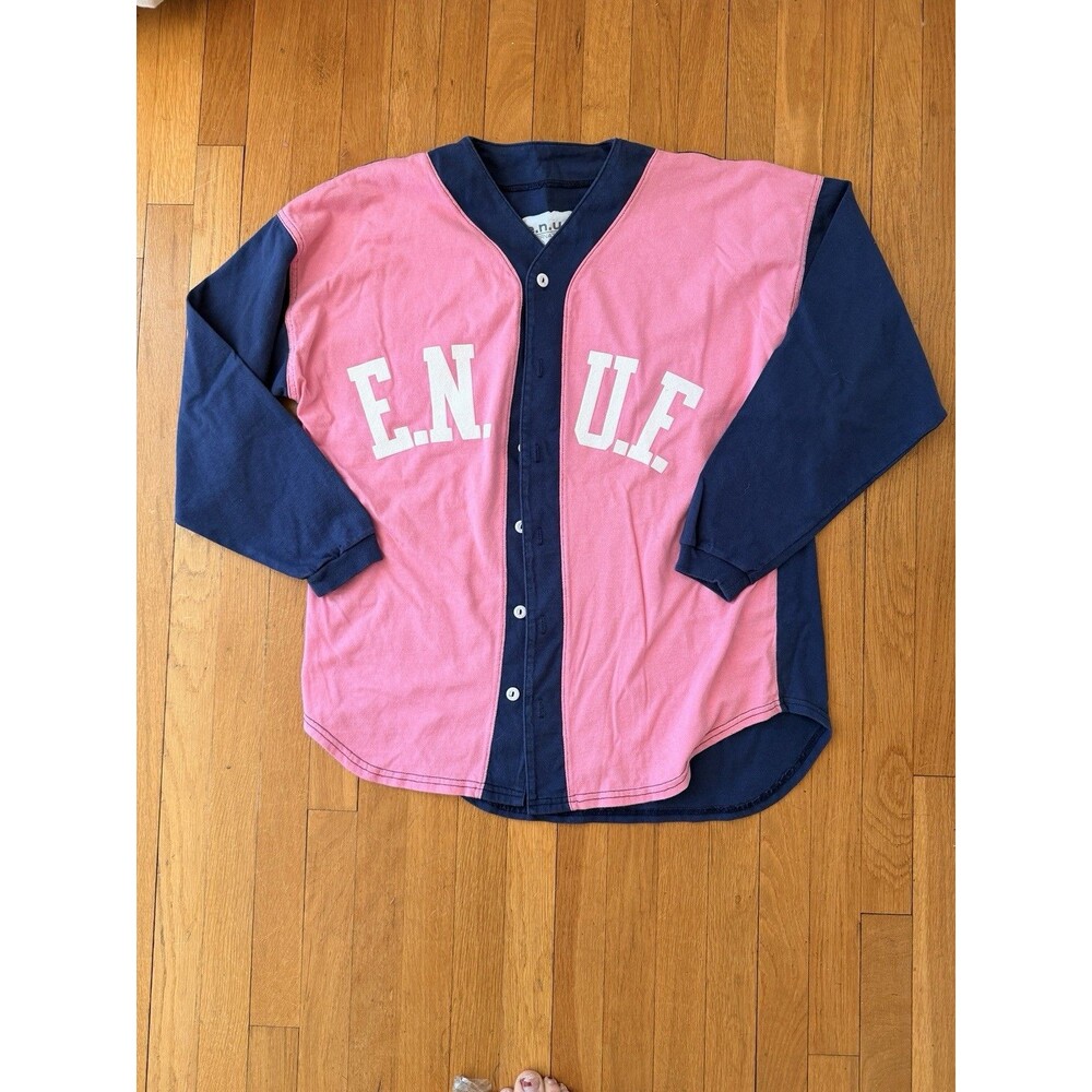 Vintage Enuff Shirt Pink Blue Color Block USA Baseball
